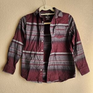Arizona Jean maroon and grey striped long sleeve button up shirt Size M 10/12